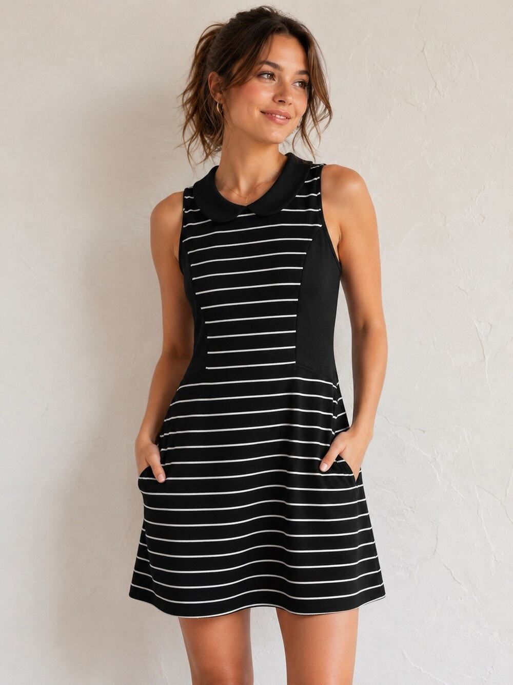 NWT ELLE Babydoll Peter Pan Collar Dress Women’s Sz XS Twee French Girly Stripe